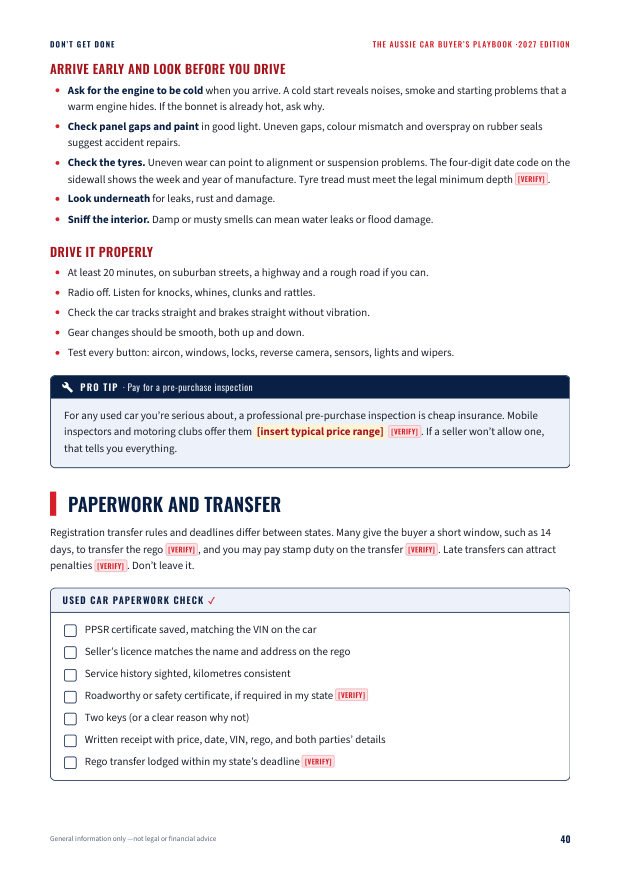 Used car chapter with red flag scam warnings